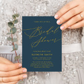 Blue Elegante Gold Script Minimalistisches Brautpa Einladungspostkarte