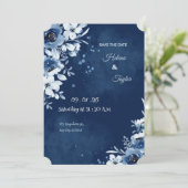 Blue Elegante Hochzeit Save the Date Einladung (Stehend Vorderseite)