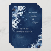 Blue Elegante Hochzeit Save the Date Einladung (Vorne/Hinten)