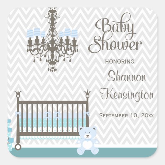 Blue elegante Kinderzimmer Baby Boy Duschkleber Quadratischer Aufkleber (Vorderseite)