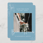 Blue Elegante Kontur Lily Border Save the Date (Vorne/Hinten)