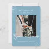 Blue Elegante Kontur Lily Border Save the Date (Vorderseite)