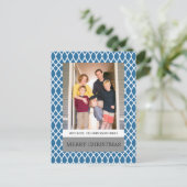 Blue Elegante Lattice Holiday Foto Postkarte (Stehend Vorderseite)