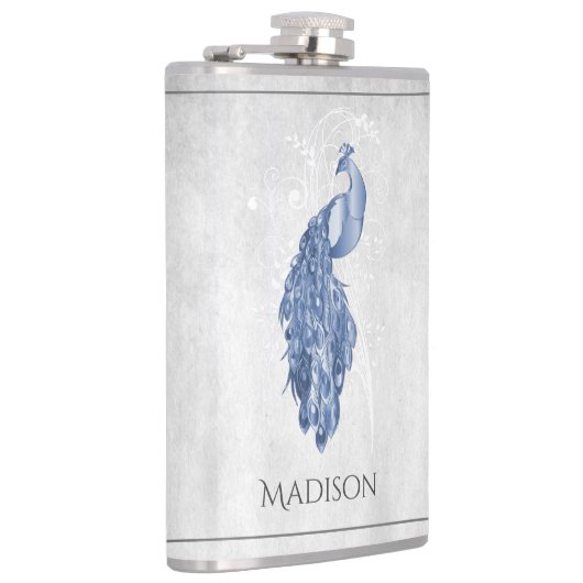Blue Elegante Peacock Flask Flachmann (Rechts)