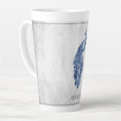Blue Elegante Peacock Personalisierte Latte-Tasse Milchtasse (Linke Ecke)