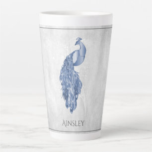 Blue Elegante Peacock Personalisierte Latte-Tasse Milchtasse