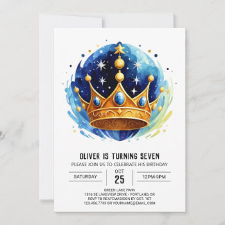 Blue Elegante Prince Crown Geburtstag Einladung