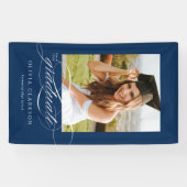Blue Elegante Script Abschluss Foto Party Banner (Horizontal)