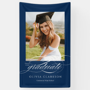 Blue Elegante Script Abschluss Foto Party Banner