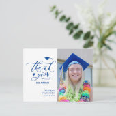 Blue Elegante Script Foto Abschluss Vielen Dank Postkarte (Stehend Vorderseite)