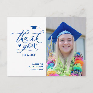 Blue Elegante Script Foto Abschluss Vielen Dank Postkarte
