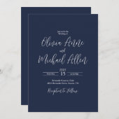 Blue Elegante Script Wedding Einladung (Vorne/Hinten)