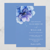 Blue Elegante Watercolor Botanische Hochzeit der F Einladung (Vorne/Hinten)