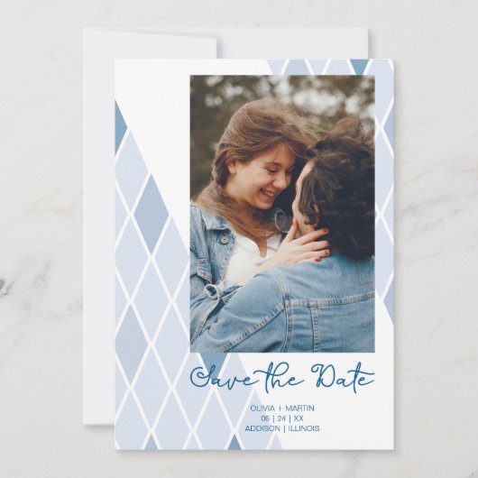 Blue Elegantes Abstraktes Foto Anspruchsvolle Hoch Save The Date (Vorderseite)