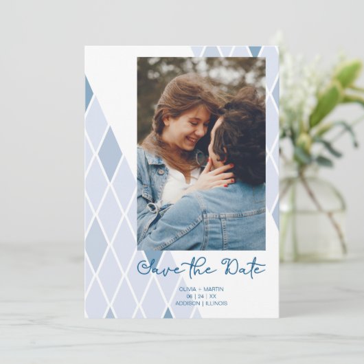 Blue Elegantes Abstraktes Foto Anspruchsvolle Hoch Save The Date (Stehend Vorderseite)