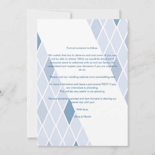 Blue Elegantes Abstraktes Foto Anspruchsvolle Hoch Save The Date (Rückseite)