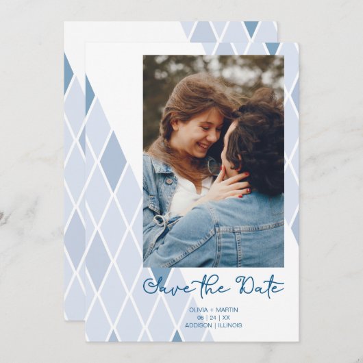 Blue Elegantes Abstraktes Foto Anspruchsvolle Hoch Save The Date (Vorne/Hinten)