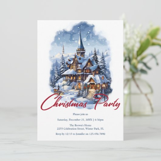 Blue Elegantes Weihnachts-Party Einladung (Stehend Vorderseite)