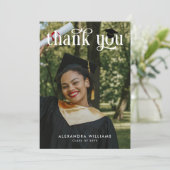 Blue Eleganto White Overlay Foto Graduate Dankeskarte (Stehend Vorderseite)