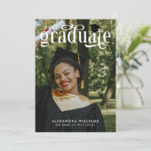 Blue Eleganto White Overlay Foto Graduate Einladung (Stehend Vorderseite)