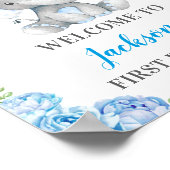 Blue Elephant 1st 2nd 3rd Birthday Party Welcome Poster (Ecke)
