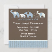 Blue Elephant Baby Annoucement ohne Foto Ankündigung (Vorderseite)