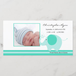 Blue Elephant Baby Boy Birth Annoucement Ankündigung