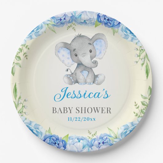 Blue Elephant Baby Boy Dusche Little Peanut Party Pappteller (Vorderseite)
