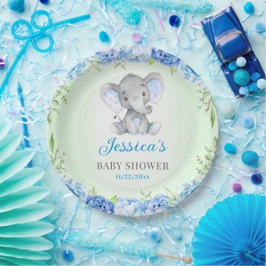 Blue Elephant Baby Boy Dusche Little Peanut Party Pappteller (Party)
