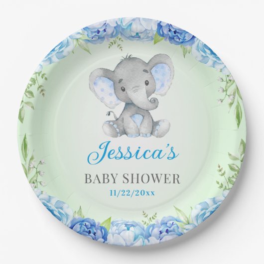 Blue Elephant Baby Boy Dusche Little Peanut Party Pappteller (Vorderseite)
