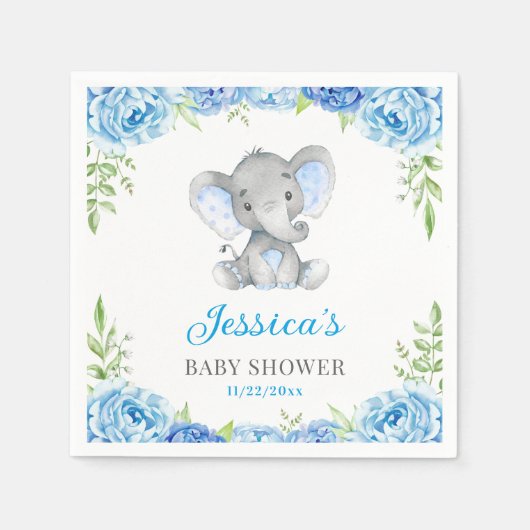 Blue Elephant Baby Boy Dusche Little Peanut Party Serviette (Vorderseite)