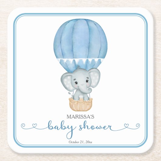 Blue Elephant Baby Boy Dusche Rechteckiger Pappuntersetzer (Vorderseite)