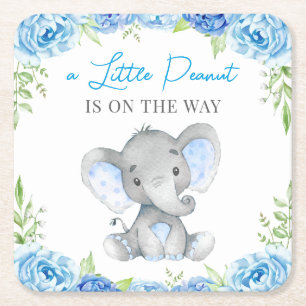 Blue Elephant Baby Boy Dusche Sprinkle Geburtstag Rechteckiger Pappuntersetzer
