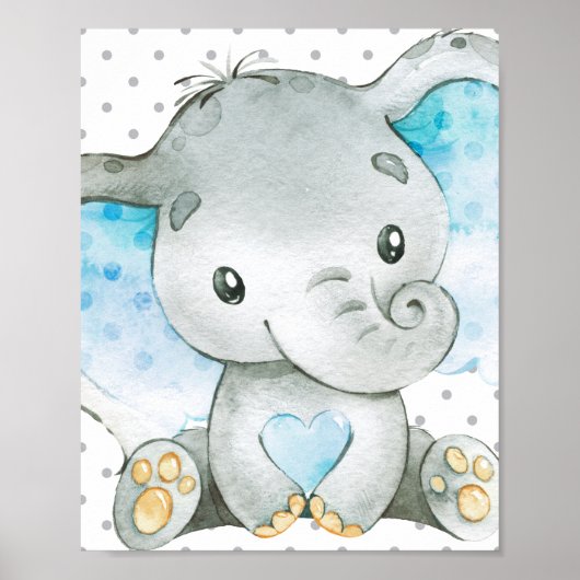 Blue Elephant Baby Boy Kinderzimmer Wall Art Gesch Poster (Vorne)