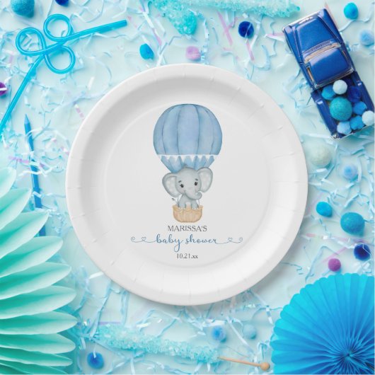 Blue Elephant Baby Boy Shower Paper Plate Pappteller (Party)