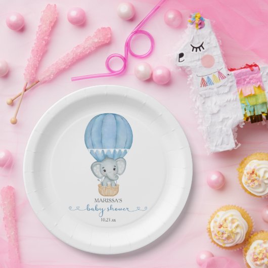 Blue Elephant Baby Boy Shower Paper Plate Pappteller (Party)
