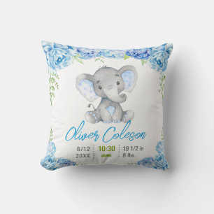 Blue Elephant Baby Boy Stats Little Peanut Kinderz Kissen