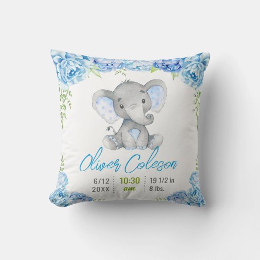 Blue Elephant Baby Boy Stats Little Peanut Kinderz Kissen (Vorderseite)