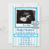 Blue Elephant Baby Boy Ultrasound Baby Dusche Einladung (Vorderseite)