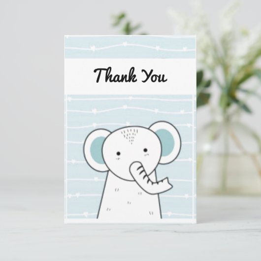 Blue Elephant Baby Dankeskarte (Stehend Vorderseite)