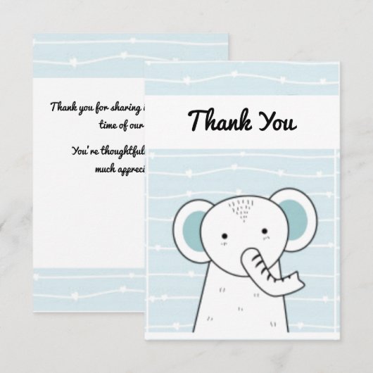 Blue Elephant Baby Dankeskarte (Vorne/Hinten)
