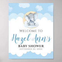Blue Elephant Baby Dusche Begrüßungszeichen Poster