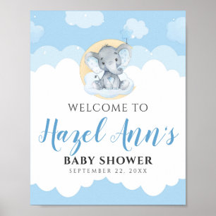 Blue Elephant Baby Dusche Begrüßungszeichen Poster
