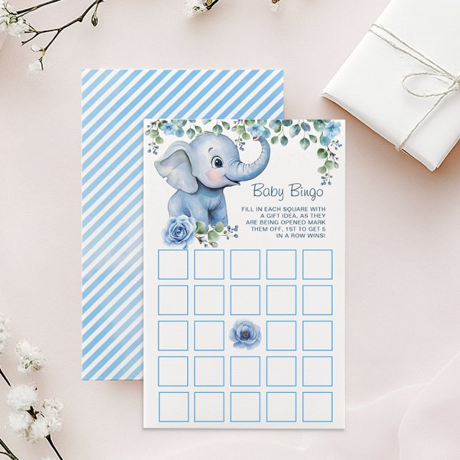 Blue Elephant Baby Dusche Bingo Spiel - Aquarell (Baby Bingo)