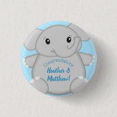 Blue Elephant Baby Dusche Button (Vorderseite)