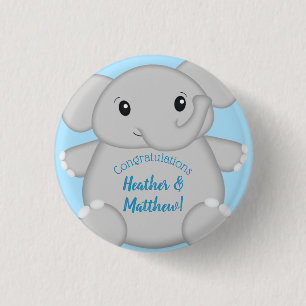 Blue Elephant Baby Dusche Button