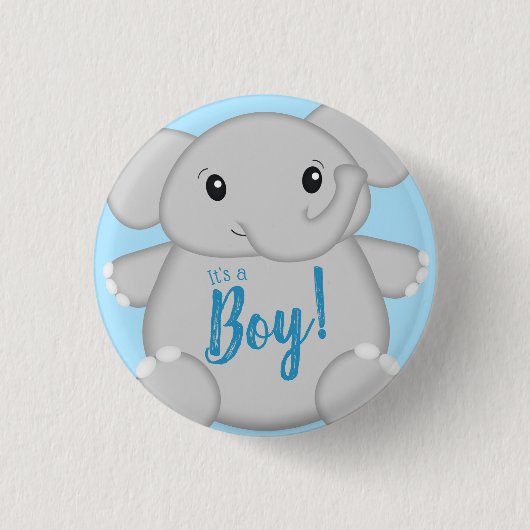 Blue Elephant Baby Dusche Button (Vorderseite)