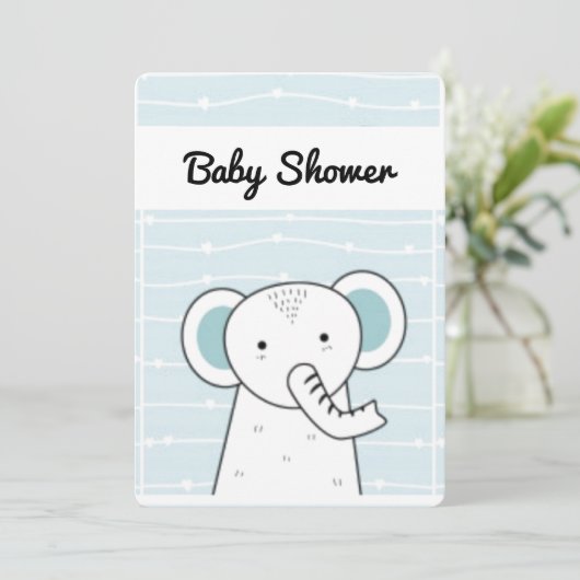Blue Elephant Baby Dusche Einladung (Stehend Vorderseite)
