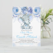 Blue Elephant Baby Dusche Einladung (Stehend Vorderseite)