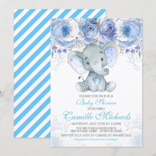 Blue Elephant Baby Dusche Einladung